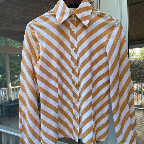 Etro BOLD STRIPE - Butterscotch Gold & White Long Sleeve Button Down - Picture 6 of 13